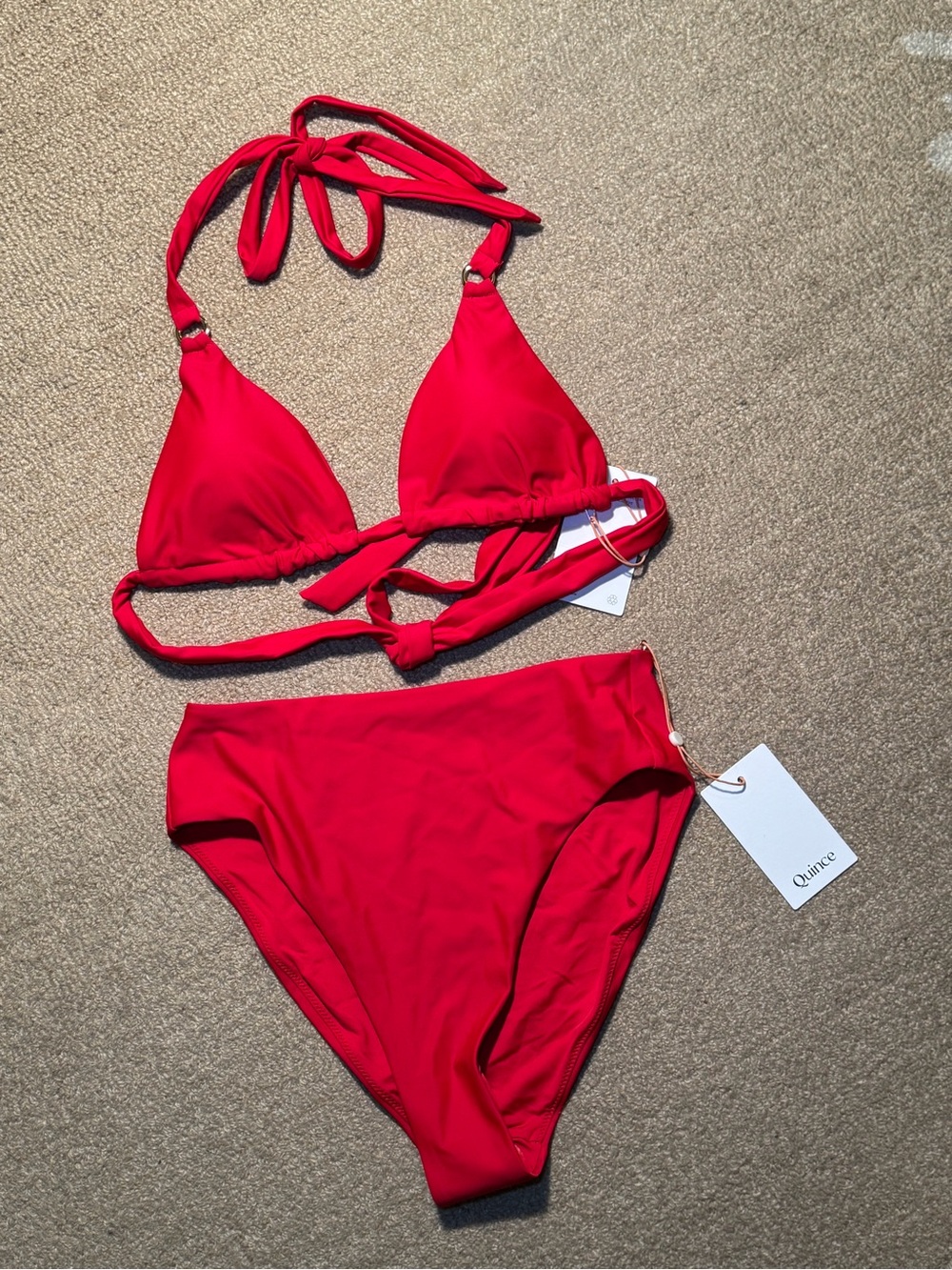 Quince Vibrant Red Halter Triangle Bikini Set
